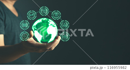 Climate change,human are raising the planet to save energy,and reduce global warming,idea for environment conscious business,reducing greenhouse gas emissions,ESG for Environment Social and Governance 116955982