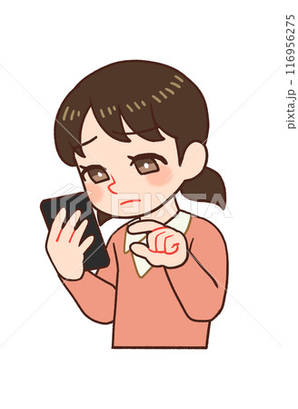 スマホを持ち画面を見る子供のイラスト 116956275