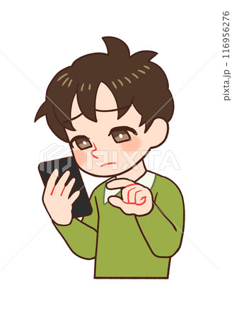 スマホを持ち画面を見る子供のイラスト 116956276