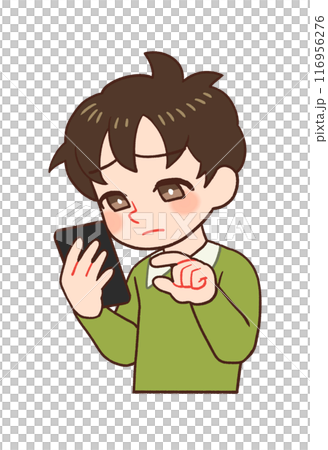 スマホを持ち画面を見る子供のイラスト 116956276