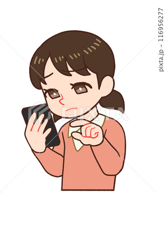 スマホを持ち画面を見る子供のイラスト 116956277