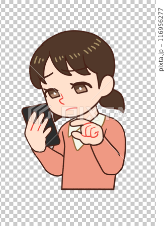 スマホを持ち画面を見る子供のイラスト 116956277