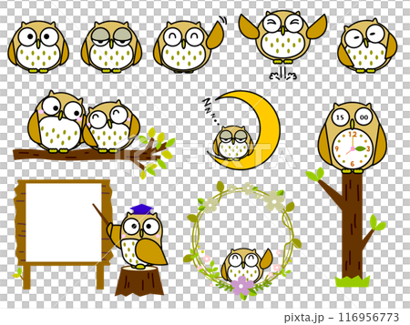 貓頭鷹插圖集與各種表情 116956773