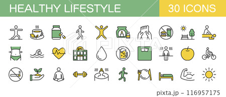ヘルシーなライフスタイルに関するアイコンセット　カラー 116957175