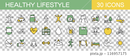 ヘルシーなライフスタイルに関するアイコンセット　カラー 116957175