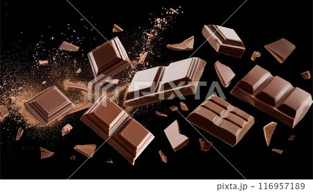 板チョコ チョコレート 空中を舞う クラッシュ 背景 壁紙 板チョコ チョコレート 空中を舞う クラッシュ 背景 壁紙 116957189