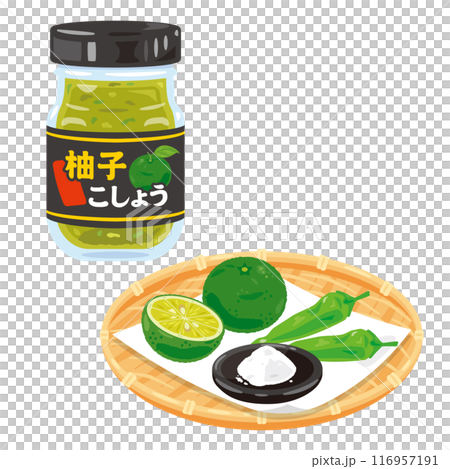 瓶子裡的柚子胡椒和漏勺裡的配料 瓶子裡的柚子胡椒和漏勺裡的配料 116957191