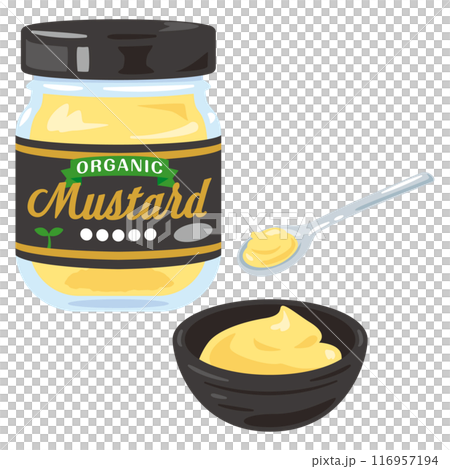 Organic mustard in a jar and in a small bowl Organic mustard in a jar and in a small bowl 116957194