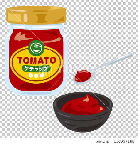 瓶子裡的番茄醬和小碗裡的番茄醬 116957199