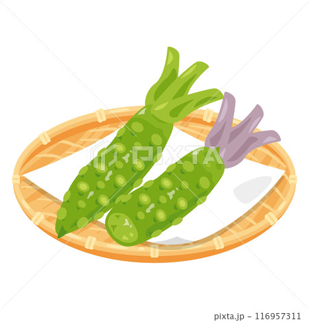 ザルに盛られた生わさび ザルに盛られた生わさび 116957311