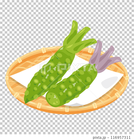 ザルに盛られた生わさび ザルに盛られた生わさび 116957311