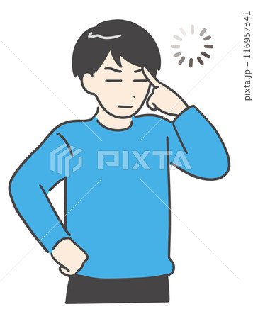 額に手を当てて考えている男性 116957341