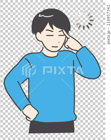 額に手を当てて考えている男性 116957341