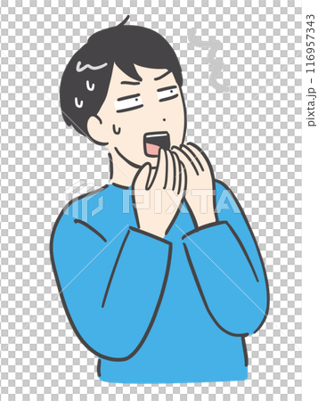 A young man in plain clothes with a surprised face and troubled face (upper body) 116957343