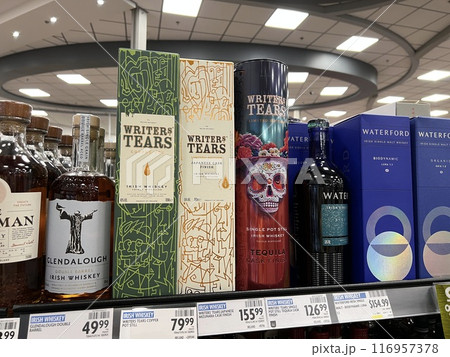 Display sale of wine and whisky bottles in BC Liquor store. Display sale of wine and whisky bottles in BC Liquor store. 116957378