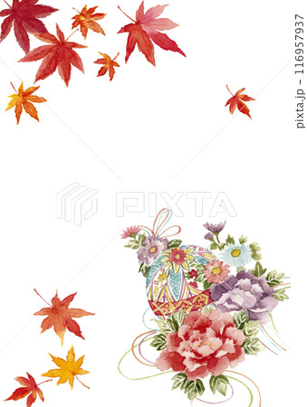 水彩で描いた和モダンなフレームイラスト【手描き】白バック 白背景 コピースペースあり 116957937