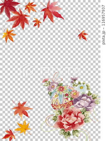 水彩で描いた和モダンなフレームイラスト【手描き】白バック 白背景 コピースペースあり 116957937