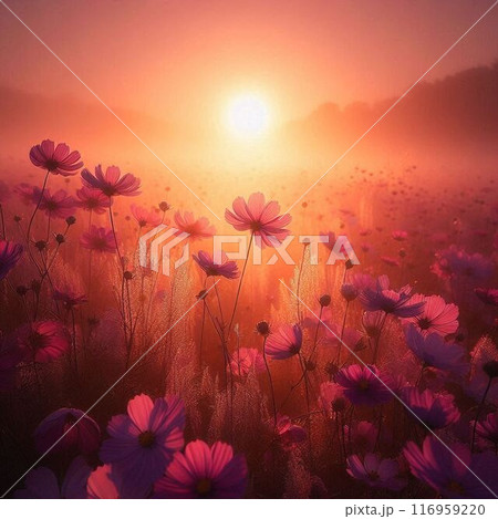 夕日に染まるコスモス 夕日に染まるコスモス 116959220