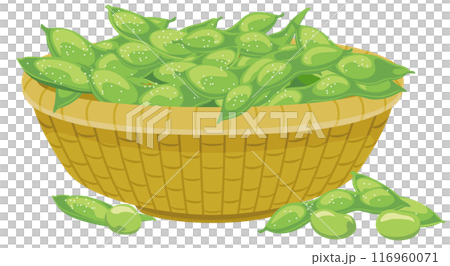 籃子裡毛豆的插圖圖示/淺棕色籃子加鹽 116960071