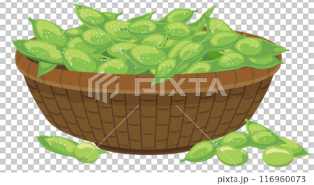 かごに入った枝豆のイラストアイコン／濃茶のかご、塩付き 116960073