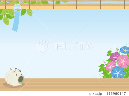 夏をイメージした風鈴と朝顔と蚊取り線香の背景_横_2 116960147