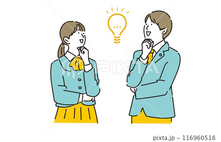 上を向いて閃く男女の学生イラスト 上を向いて閃く男女の学生イラスト 116960518