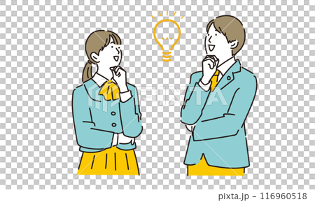 上を向いて閃く男女の学生イラスト 上を向いて閃く男女の学生イラスト 116960518