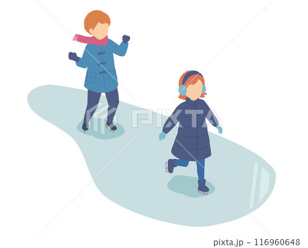 スケートをする子供たちのアイソメイラスト スケートをする子供たちのアイソメイラスト 116960648