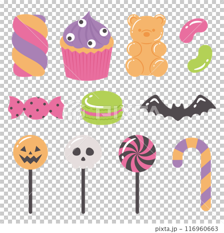 流行萬聖節糖果和糖果的插圖集 116960663