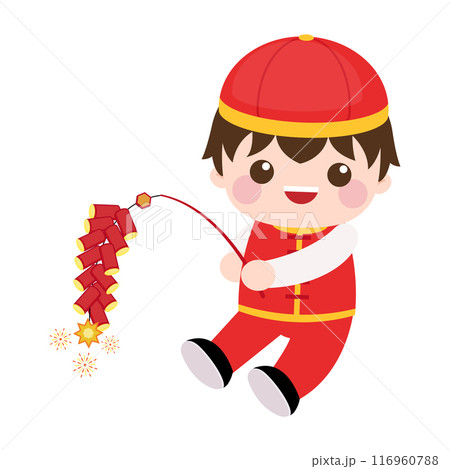Cute boy playing with firecrackers to celebrate Chinese new year Cute boy playing with firecrackers to celebrate Chinese new year 116960788