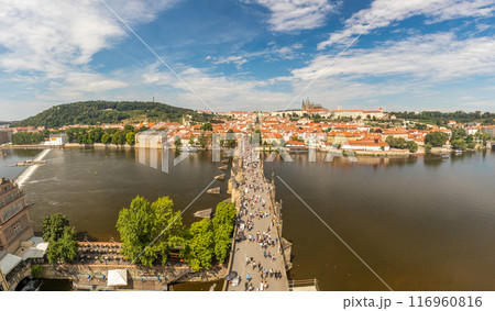 Charles Bridge over the Vltava River, Hradcany, Prague Castle and Petrin Lookout Tower, Prague, Czech Republic Charles Bridge over the Vltava River, Hradcany, Prague Castle and Petrin Lookout Tower, Prague, Czech Republic 116960816