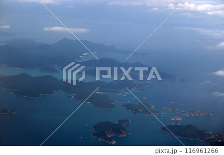 aerial view of Sai Kung in Hong Kong, Hong Kong UNESCO Global Geopark	 116961266