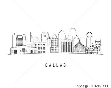 Detailed Dallas skyline vector illustration. Dallas buildings in line art style, perfect for modern designs. 116961411