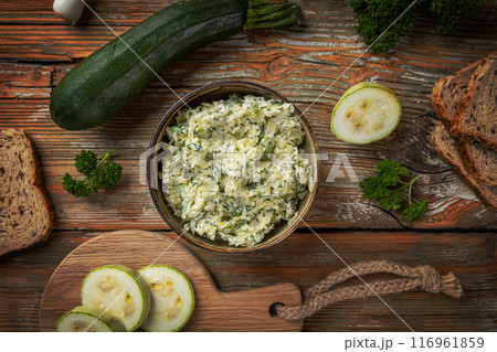 Bowl of delicious zucchini cream cheese Bowl of delicious zucchini cream cheese 116961859