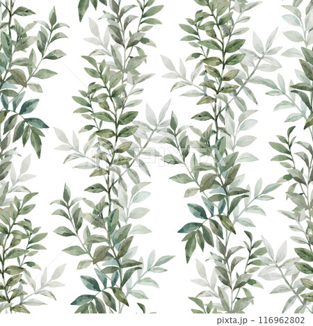 Seamless pattern with watercolor leaves and flowers. Mural. A delicate vertical wreath of plants and flowers. Seamless pattern with watercolor leaves and flowers. Mural. A delicate vertical wreath of plants and flowers. 116962802