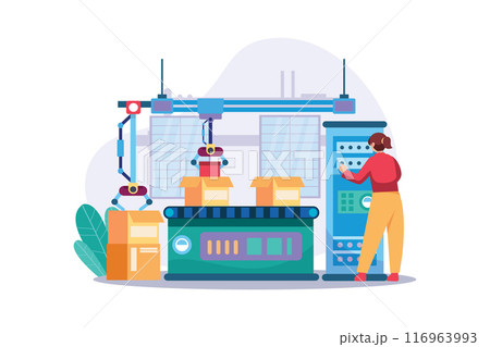 Automated Packaging Illustration concept. A flat illustration isolated on white background 116963993