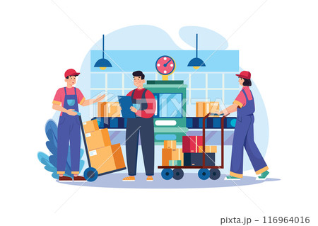 Worker pushing package cart Illustration concept on white background Worker pushing package cart Illustration concept on white background 116964016