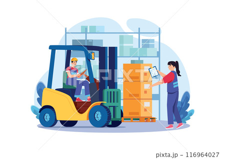 Forklift lifting weight Illustration concept on white background 116964027