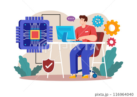 Microchip manufacturing Illustration concept on white background Microchip manufacturing Illustration concept on white background 116964040