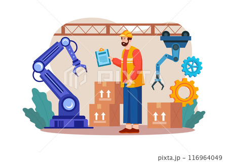 Assembly line with industrial robotic arms 116964049