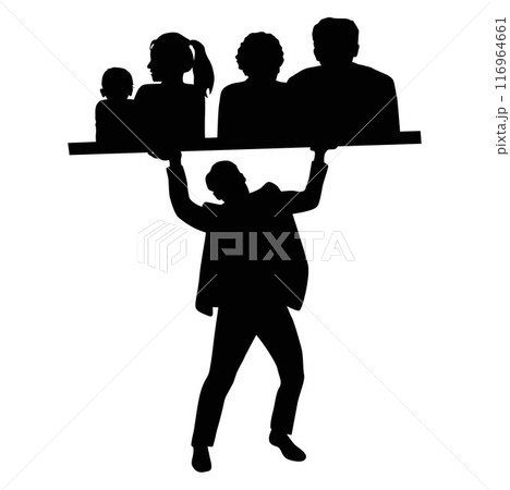 A man faces financial pressure, he must earn money to take care of his wife, children, and parents 116964661