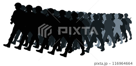 Soldiers marching in line down the road silhouette, army soldiers marching in formation Soldiers marching in line down the road silhouette, army soldiers marching in formation 116964664