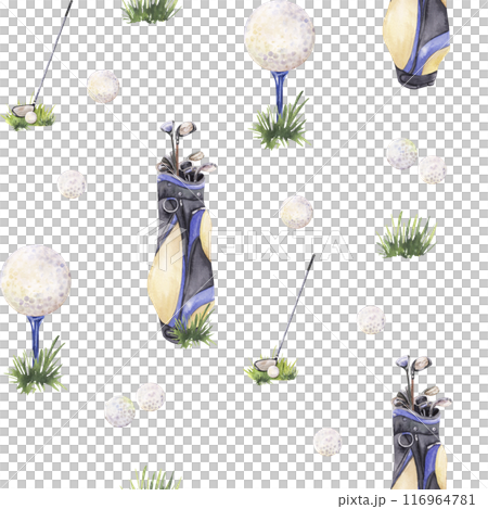seamless pattern with golf bags, clubs, balls, seamless pattern with golf bags, clubs, balls, 116964781