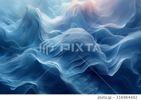 Background of blue wave with a white background. The blue color of the wave is very vivid adds a sense of depth to the scene. The wave appears to be very dynamic 116964882