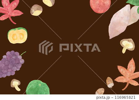 秋らしい水彩の落ち葉と食べ物のフレーム 116965821