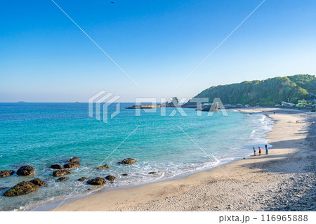 田牛海水浴場　サンドスキーやジオスポットも楽しめるファミリーに人気のビーチ　複雑に変化した海岸線 116965888