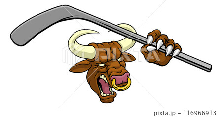 Bull Minotaur Longhorn Cow Ice Hockey Mascot Bull Minotaur Longhorn Cow Ice Hockey Mascot 116966913