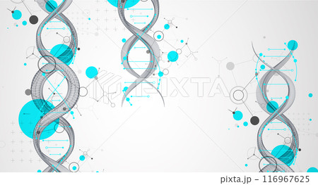 Abstract futuristic wireframe background for design works.Science template, wallpaper or banner with a DNA molecules. Hand drawn. 116967625