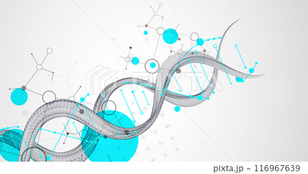 Abstract futuristic wireframe background for design works.Science template, wallpaper or banner with a DNA molecules. Hand drawn. 116967639