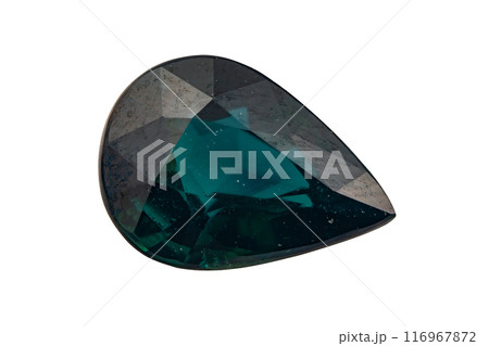 natural green blue sapphire gem on the isolated white background 116967872